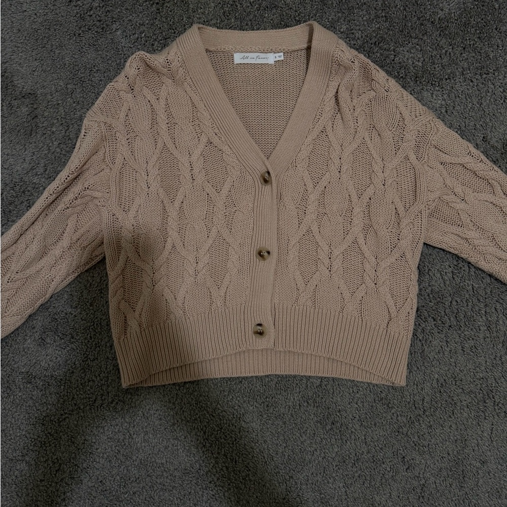 All in Favor Taupe Cable-Knit Cropped Cardigan